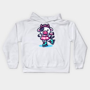 Ice Skating Cow Kawaii Style Kids Hoodie